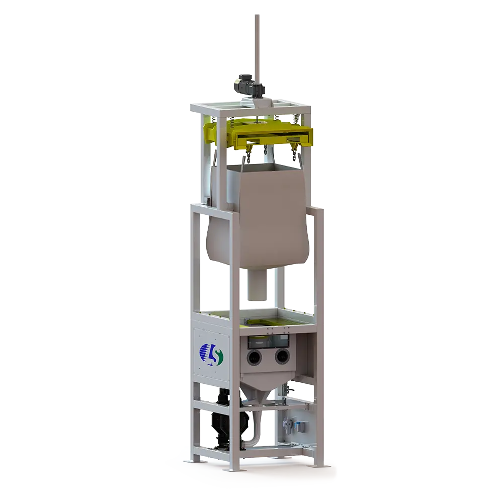 Abastecedor de pó com tampa e conexões superiores.