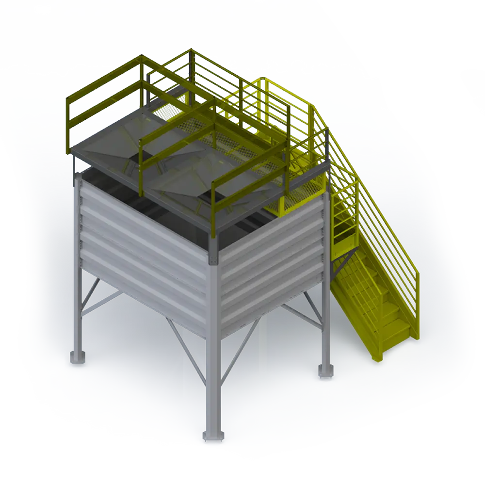 Caixa metálica de recebimento de grãos.