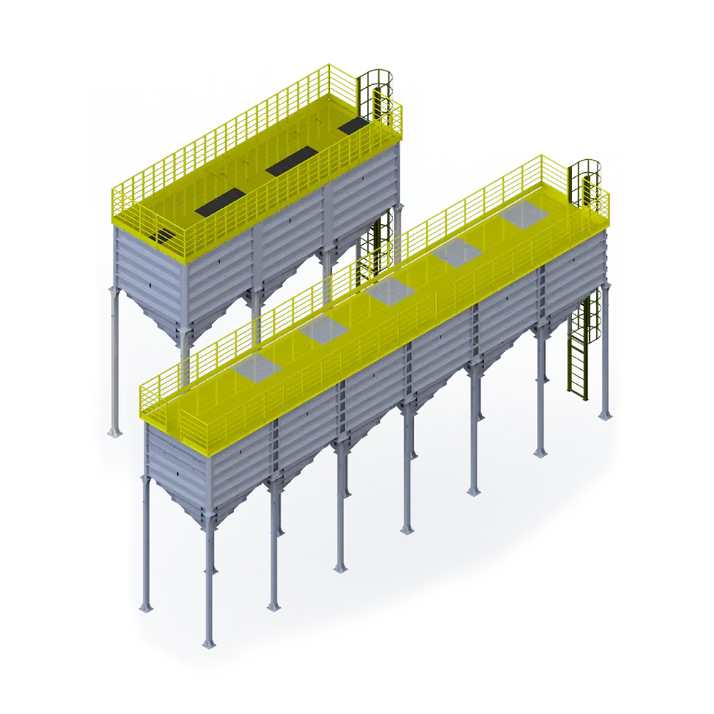 Caixas de secagem empilháveis para processo agrícola.