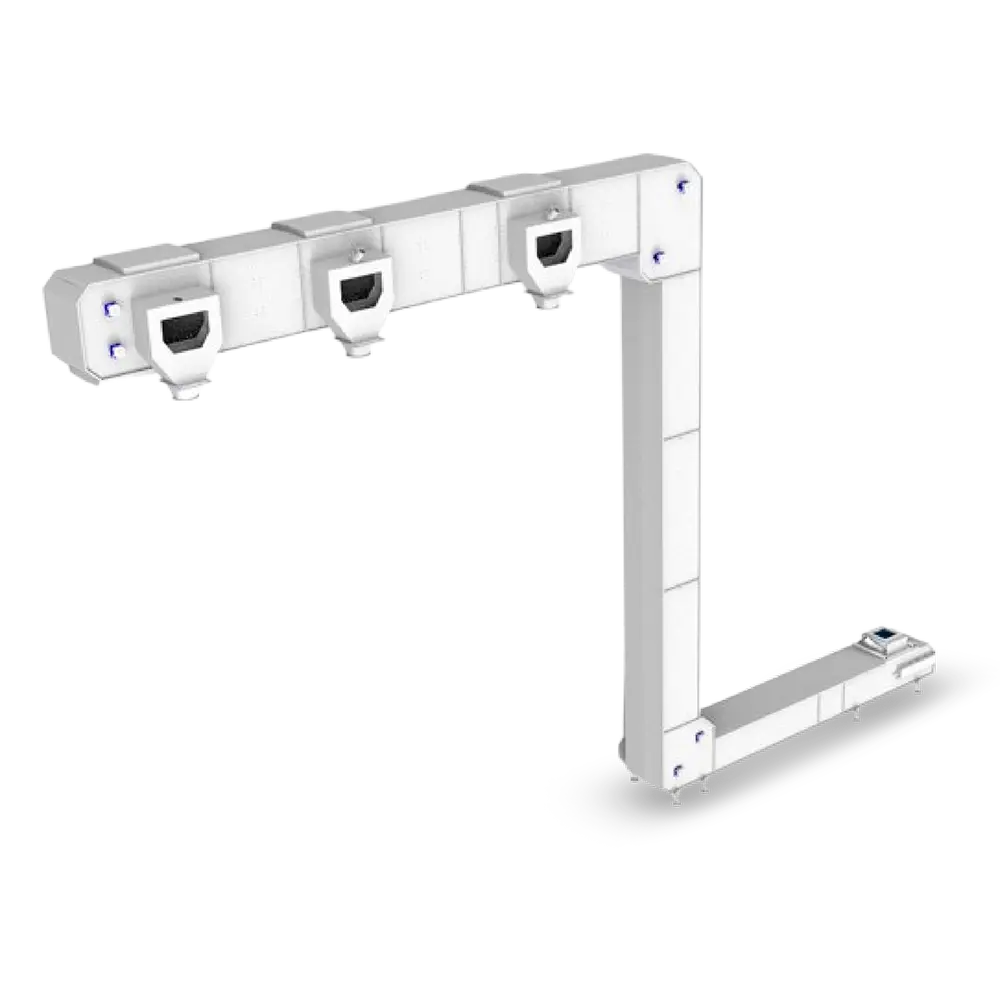 Elevador de canecas com descarga lateral.