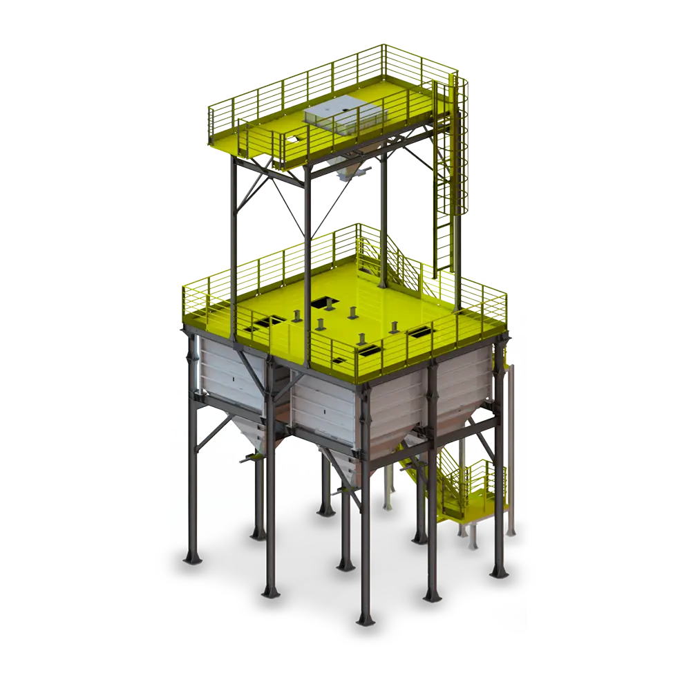 Estrutura metálica modular da LS do Brasil com acesso superior.