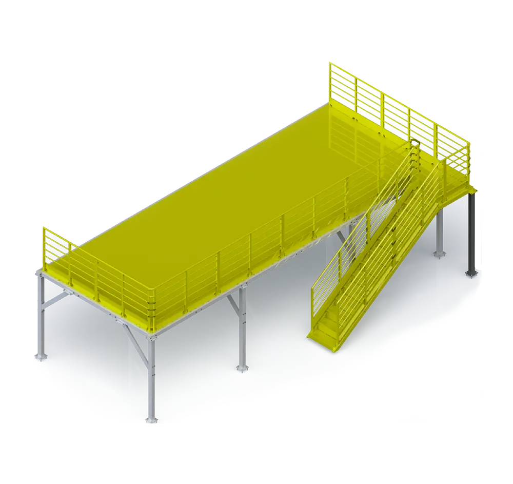 Mezanino para sistema de líquidos com escada lateral.