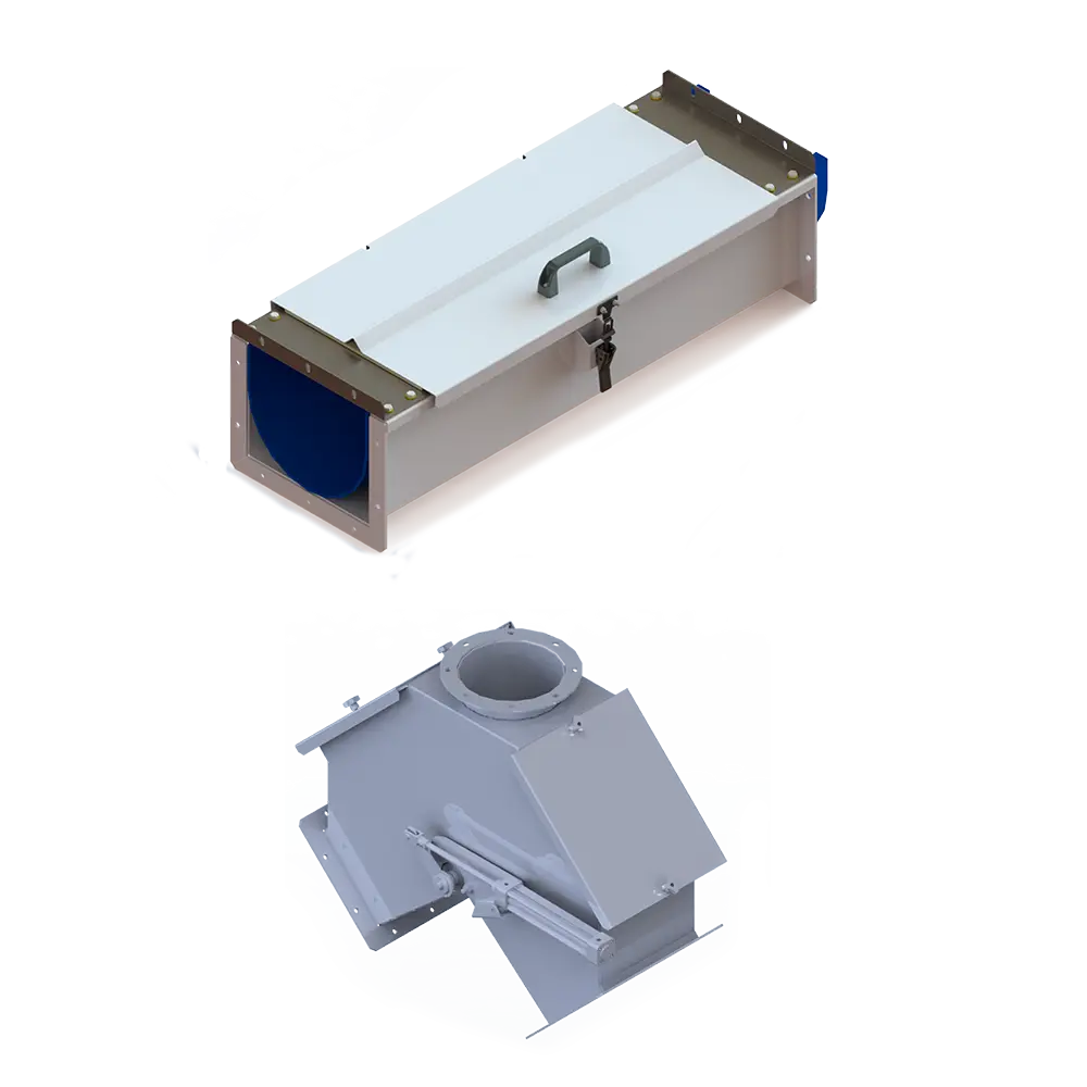 Válvula bifurcada metálica para desvio de fluxo.